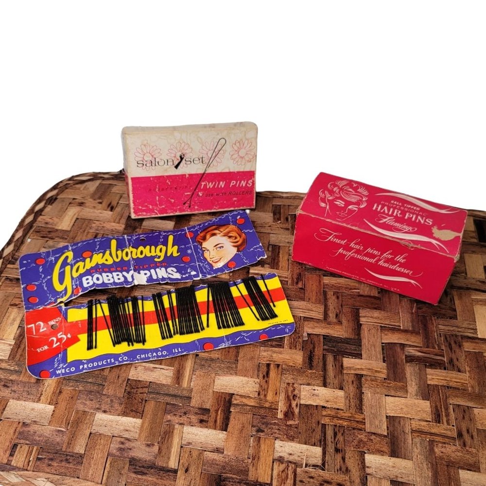 VINTAGE 50's & 60's Lot of 3 Sets of Bobby Pins/Hair Pins in Box